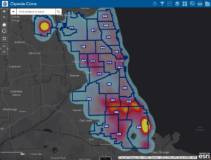 Is Hyde Park Chicago Safe? Heatmap of the City of Chicago crime displayed on a geographic map.