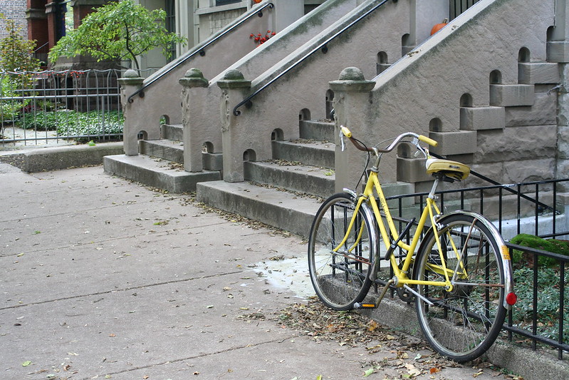 Chicago bike safety means locking up your bike, as shown here, at all times.